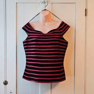 Laura Velvet & Satin Off-the-Shoulder Top in Black & Red | Women's 14 | EUC